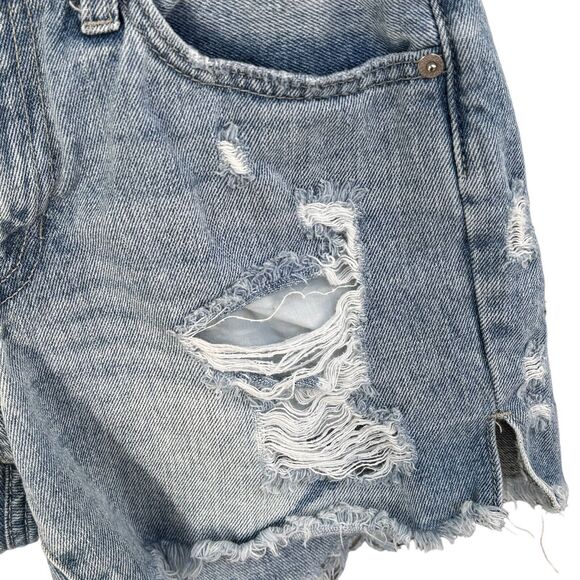 Just USA Small Jean Shorts Mid-Rise Zip-Fly Distressed Rips Frayed Hems Blue - Picture 3 of 7